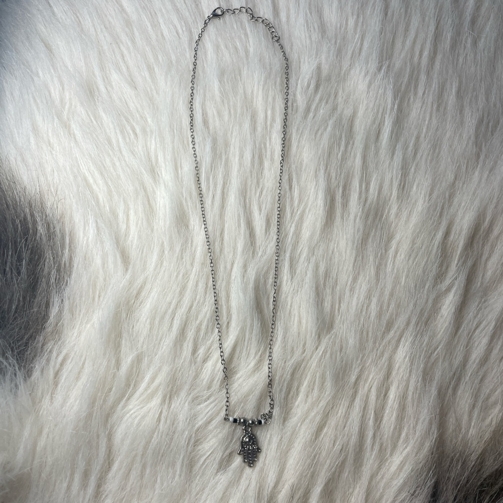 Silver Hamsa Hand Pendant Necklace